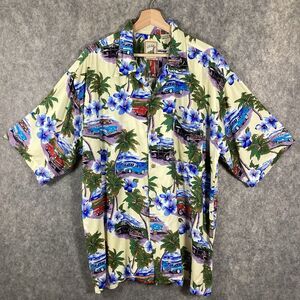 Vtg Island CollectionHawaiian Button Up Mens XL Classic Chevrolet Cars Floral